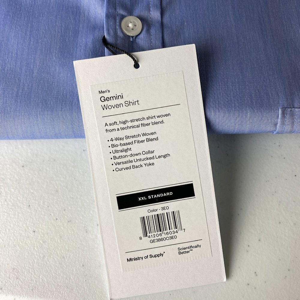 Ministry of Supply Gemini Woven Shirt Blue Mens XXL Standard Dress Shirt - Picture 2 of 3